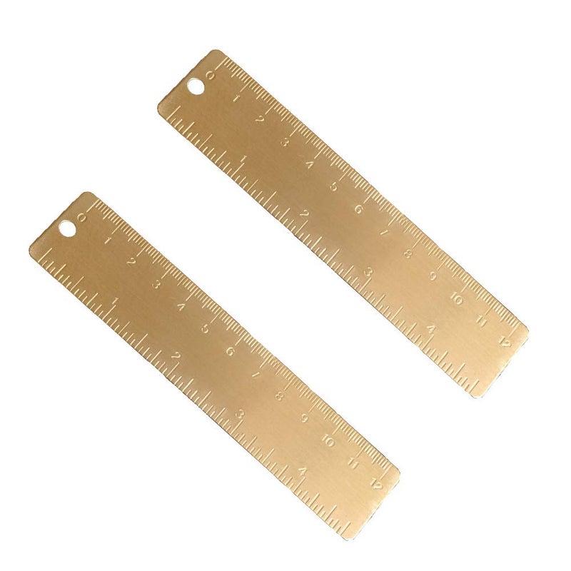 Ergonflow Gold Brass Ruler - Vintage Metal Copper Bookmark Dual Scale Engraved 4.75" (12Cm) Set of 2 - Image 1